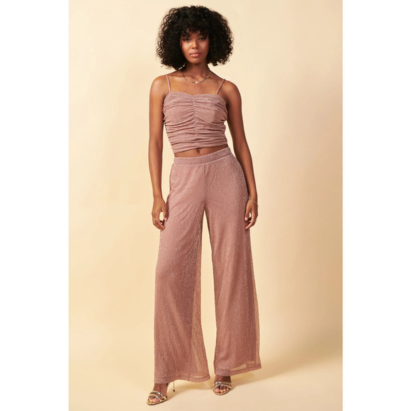 NWT Skies Are Blue‎ Dusty Pink "Rose" Metallic Mesh Wide Leg Lined Pants Small - Picture 1 of 8